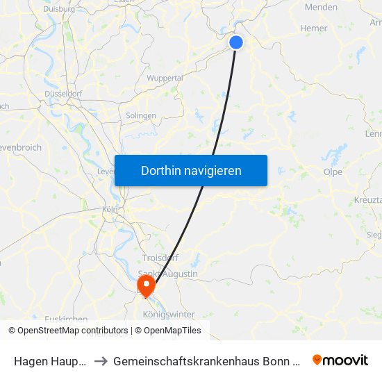 Hagen Hauptbahnhof to Gemeinschaftskrankenhaus Bonn Haus Sankt Elisabeth map