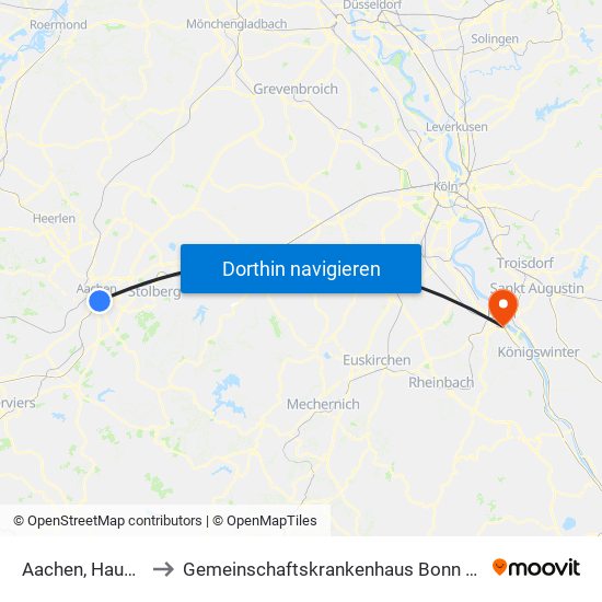 Aachen, Hauptbahnhof to Gemeinschaftskrankenhaus Bonn Haus Sankt Elisabeth map