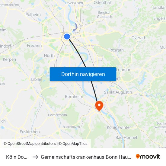 Köln Dom/Hbf to Gemeinschaftskrankenhaus Bonn Haus Sankt Elisabeth map