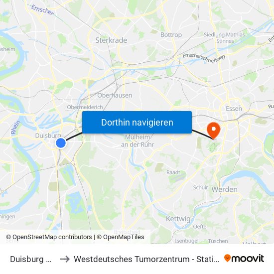 Duisburg Hbf to Westdeutsches Tumorzentrum - Stationen map