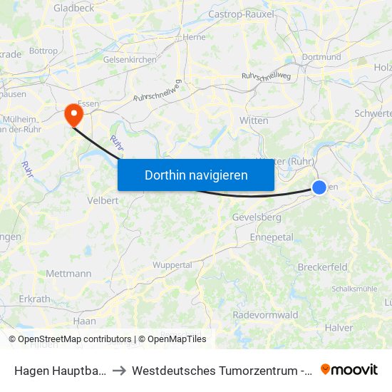 Hagen Hauptbahnhof to Westdeutsches Tumorzentrum - Stationen map