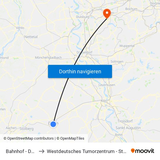 Bahnhof - Düren to Westdeutsches Tumorzentrum - Stationen map