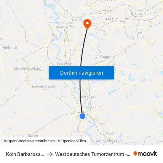 Köln Barbarossaplatz to Westdeutsches Tumorzentrum - Stationen map