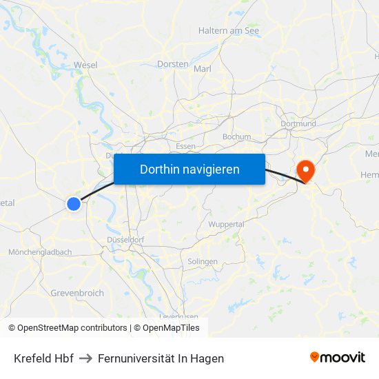 Krefeld Hbf to Fernuniversität In Hagen map