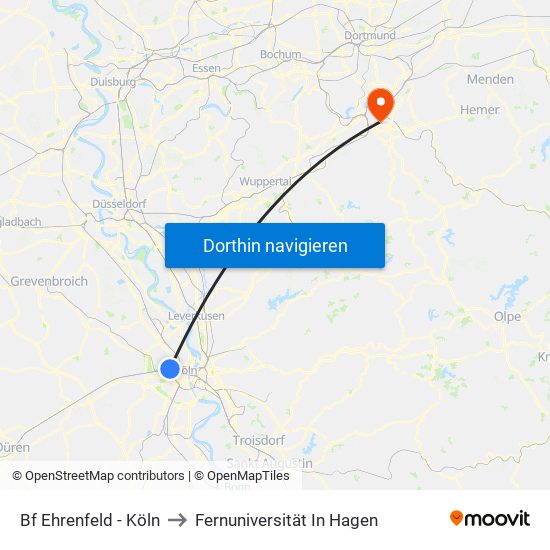 Bf Ehrenfeld - Köln to Fernuniversität In Hagen map