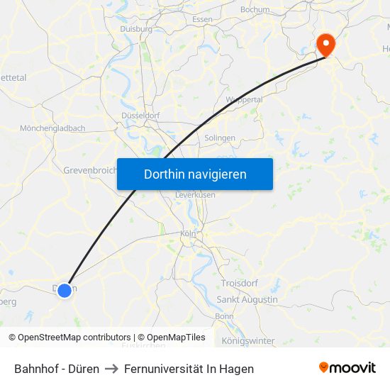 Bahnhof - Düren to Fernuniversität In Hagen map