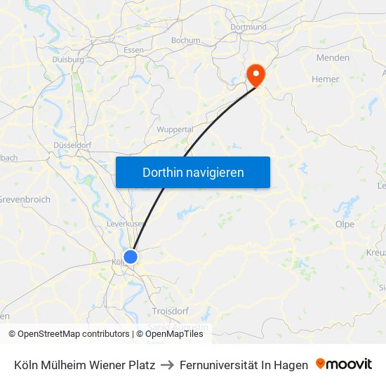 Köln Mülheim Wiener Platz to Fernuniversität In Hagen map