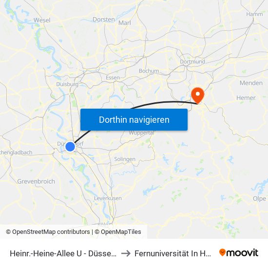 Heinr.-Heine-Allee U - Düsseldorf to Fernuniversität In Hagen map