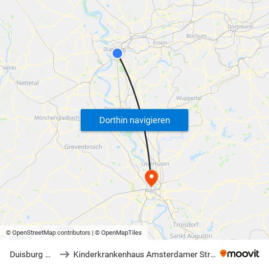 Duisburg Hbf to Kinderkrankenhaus Amsterdamer Straße map