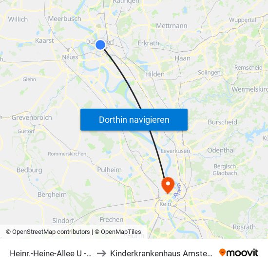 Heinr.-Heine-Allee U - Düsseldorf to Kinderkrankenhaus Amsterdamer Straße map