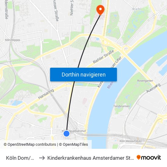 Köln Dom/Hbf to Kinderkrankenhaus Amsterdamer Straße map
