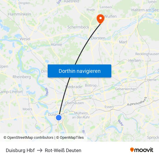 Duisburg Hbf to Rot-Weiß Deuten map