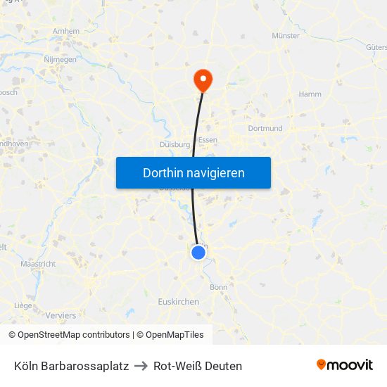 Köln Barbarossaplatz to Rot-Weiß Deuten map