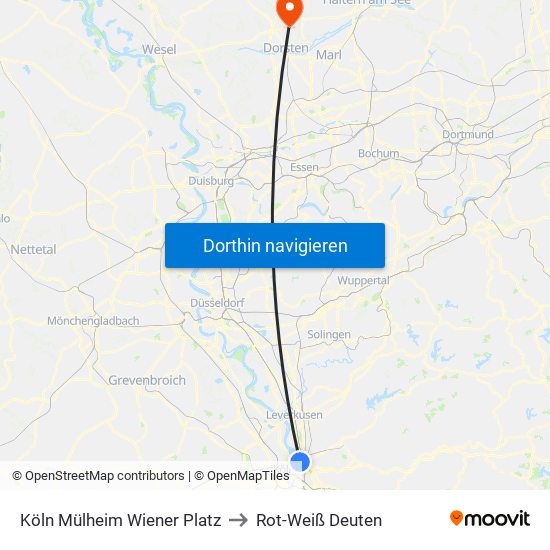 Köln Mülheim Wiener Platz to Rot-Weiß Deuten map