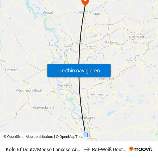 Köln Bf Deutz/Messe Lanxess Arena to Rot-Weiß Deuten map