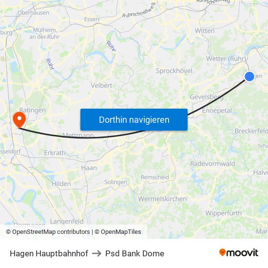 Hagen Hauptbahnhof to Psd Bank Dome map