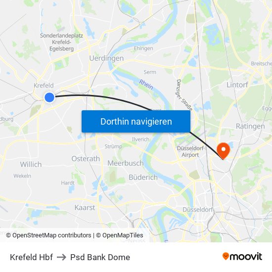 Krefeld Hbf to Psd Bank Dome map