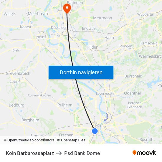 Köln Barbarossaplatz to Psd Bank Dome map