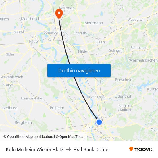 Köln Mülheim Wiener Platz to Psd Bank Dome map