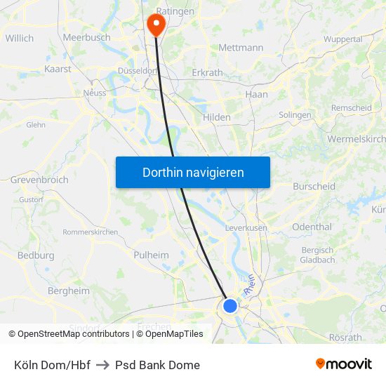 Köln Dom/Hbf to Psd Bank Dome map