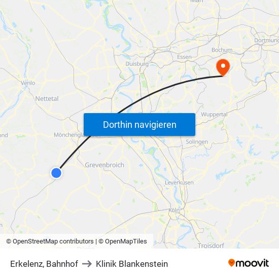Erkelenz, Bahnhof to Klinik Blankenstein map