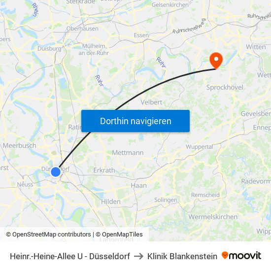 Heinr.-Heine-Allee U - Düsseldorf to Klinik Blankenstein map