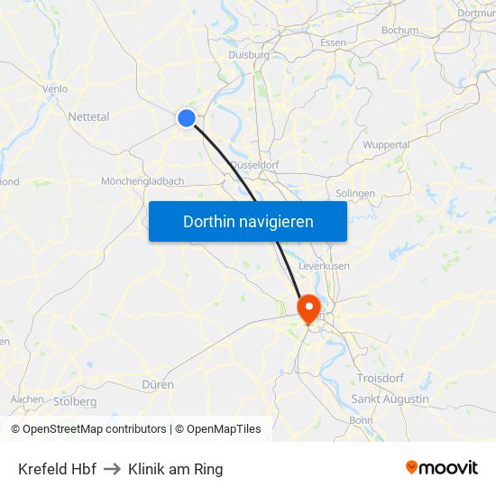 Krefeld Hbf to Klinik am Ring map