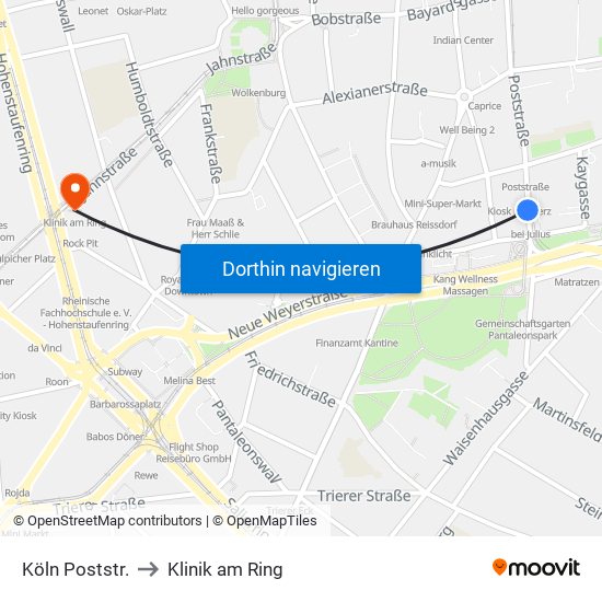 Köln Poststr. to Klinik am Ring map