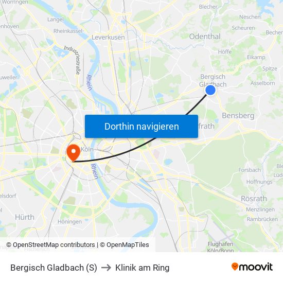 Bergisch Gladbach (S) to Klinik am Ring map