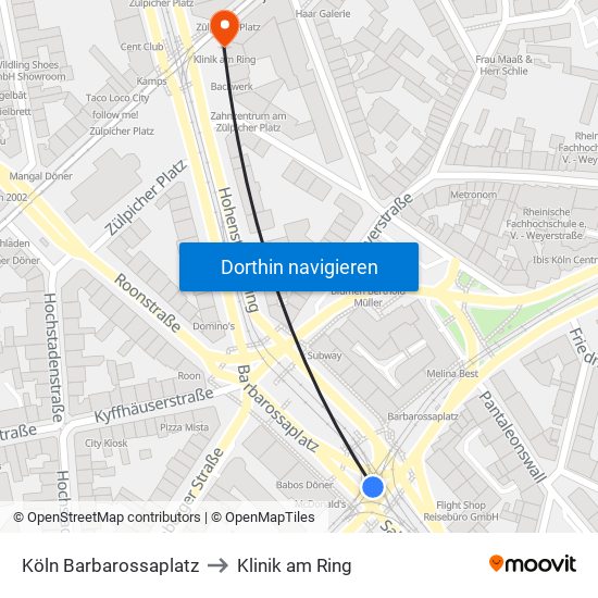 Köln Barbarossaplatz to Klinik am Ring map