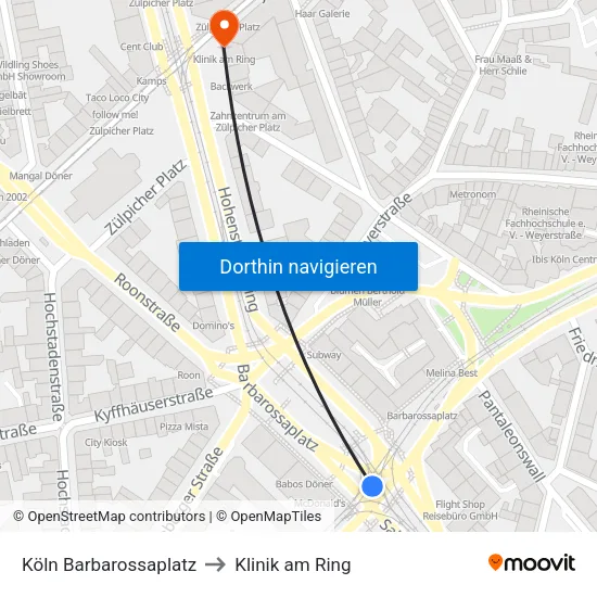 Köln Barbarossaplatz to Klinik am Ring map