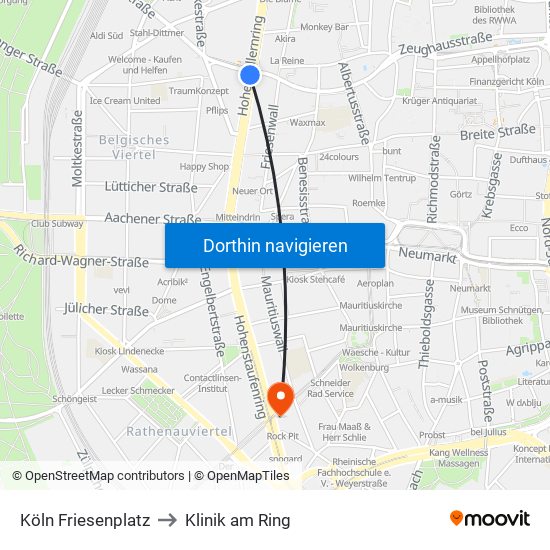 Köln Friesenplatz to Klinik am Ring map