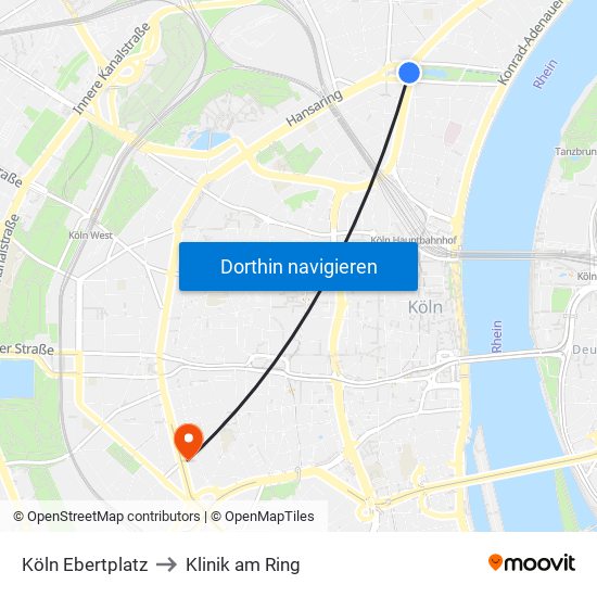 Köln Ebertplatz to Klinik am Ring map