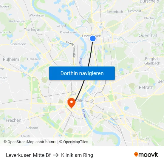 Leverkusen Mitte Bf to Klinik am Ring map