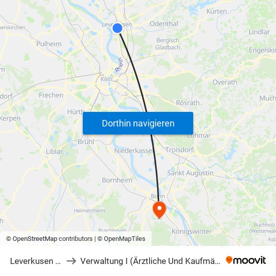Leverkusen Mitte Bf to Verwaltung I (Ärztliche Und Kaufmännische Direktion) map