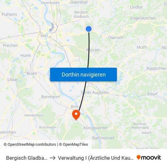 Bergisch Gladbach Bensberg to Verwaltung I (Ärztliche Und Kaufmännische Direktion) map