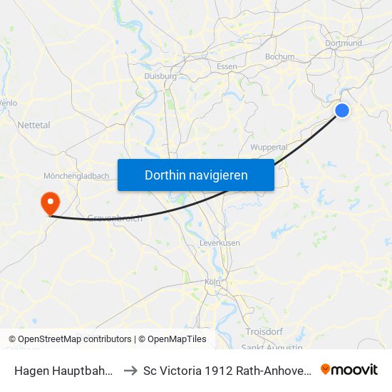 Hagen Hauptbahnhof to Sc Victoria 1912 Rath-Anhoven E.V. map