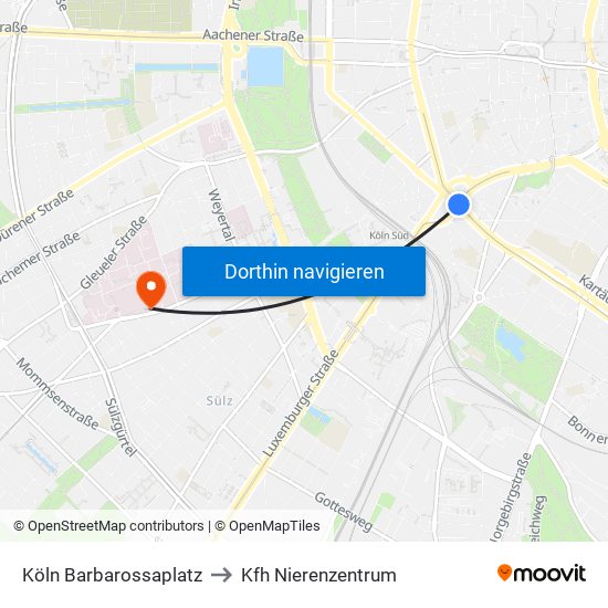 Köln Barbarossaplatz to Kfh Nierenzentrum map