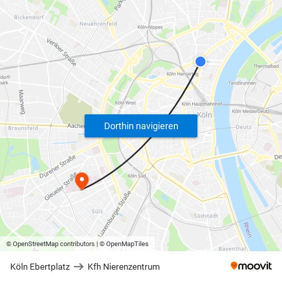 Köln Ebertplatz to Kfh Nierenzentrum map