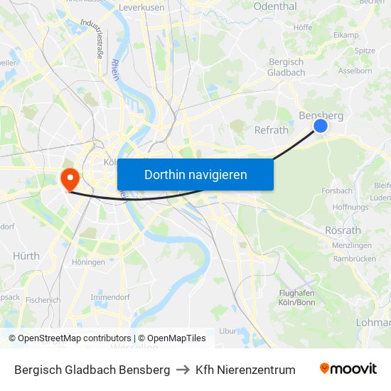 Bergisch Gladbach Bensberg to Kfh Nierenzentrum map