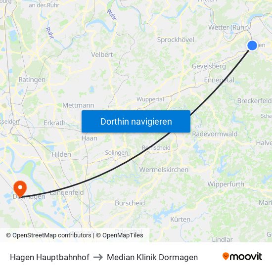Hagen Hauptbahnhof to Median Klinik Dormagen map