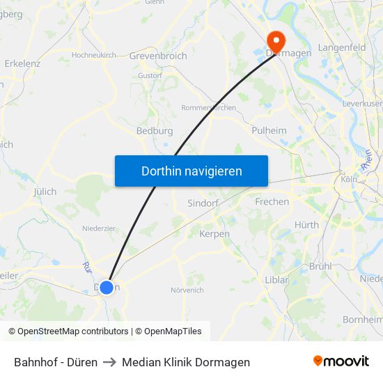 Bahnhof - Düren to Median Klinik Dormagen map