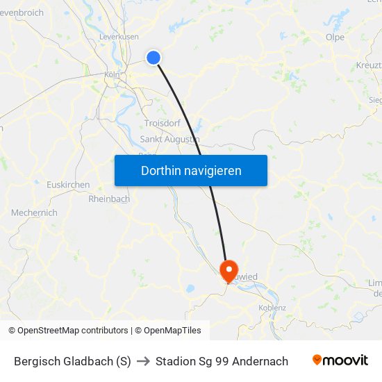 Bergisch Gladbach (S) to Stadion Sg 99 Andernach map