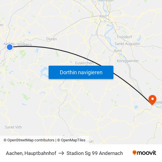 Aachen, Hauptbahnhof to Stadion Sg 99 Andernach map