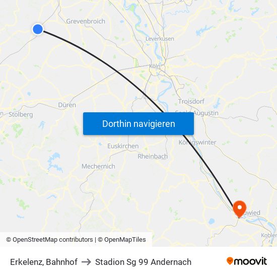 Erkelenz, Bahnhof to Stadion Sg 99 Andernach map