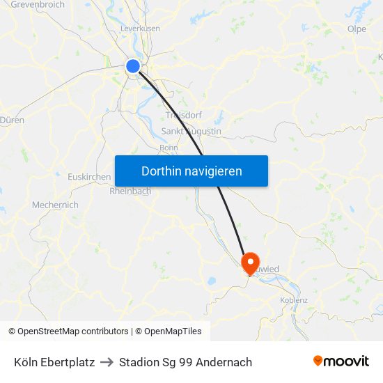 Köln Ebertplatz to Stadion Sg 99 Andernach map