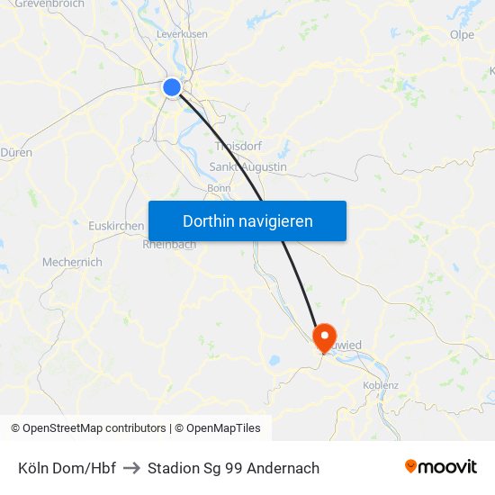 Köln Dom/Hbf to Stadion Sg 99 Andernach map