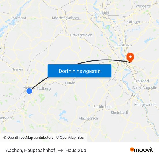 Aachen, Hauptbahnhof to Haus 20a map