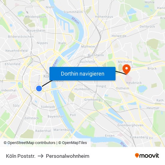 Köln Poststr. to Personalwohnheim map