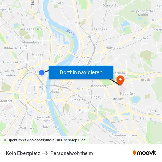 Köln Ebertplatz to Personalwohnheim map